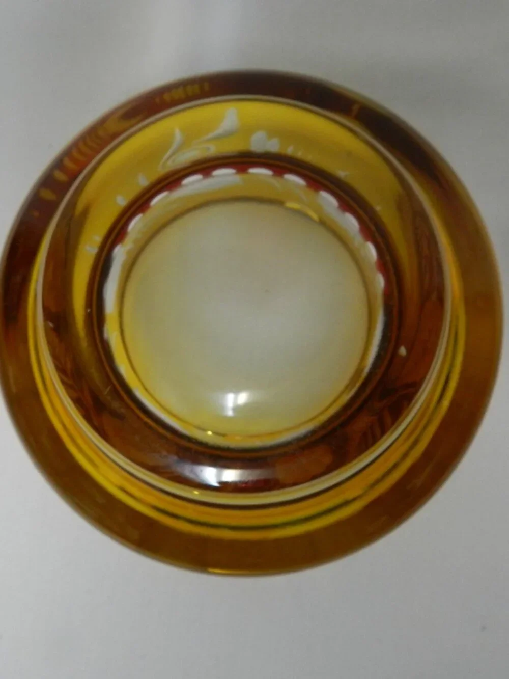 Bohemia Vintage Crystal w/Sticker Amber & Ruby glass small Ashtray Pedestal Bowl